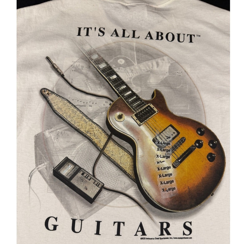 Its All About Guitars Graphic Tee White Men XL Vintage Style Festival Western